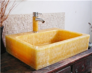 Natural Stone Vessel Sinks,Wash Basins, China Yellow Onyx Vessel Sinks