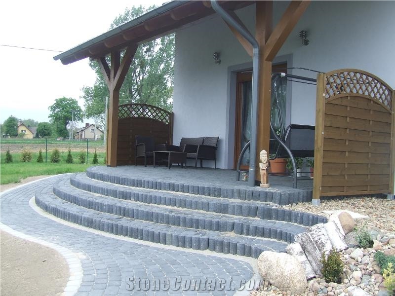 Grey Granite Terrace Cobbles and Deck Stairs, Zimnik Grey Granite Deck Stairs