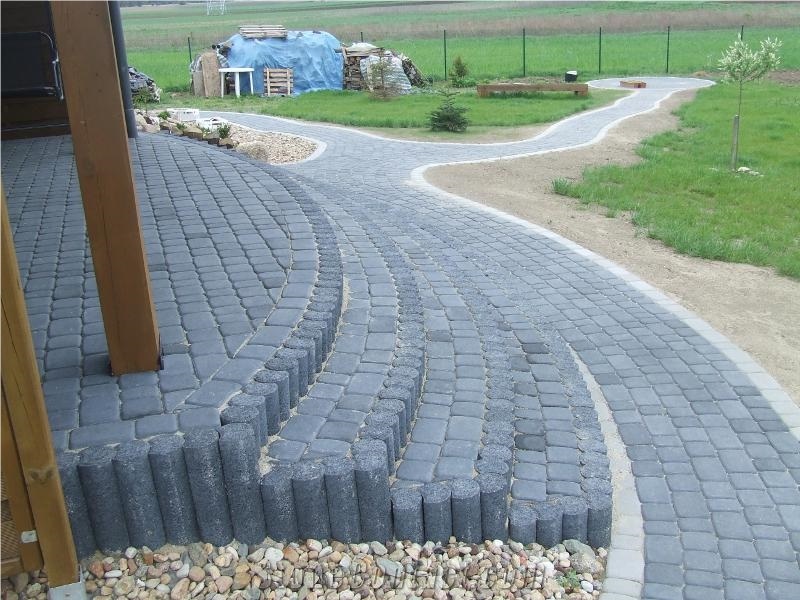 Grey Granite Terrace Cobbles and Deck Stairs, Zimnik Grey Granite Deck Stairs