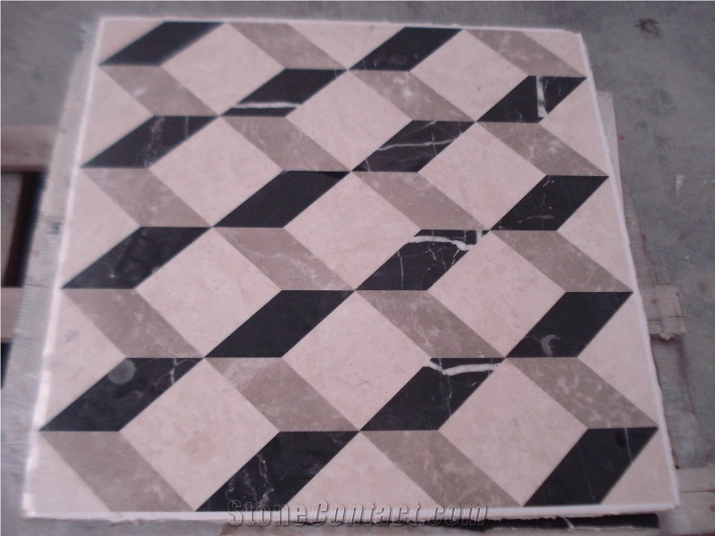 Marble Inlayed Parquet-floor Tiles, Beige Marble Medallion