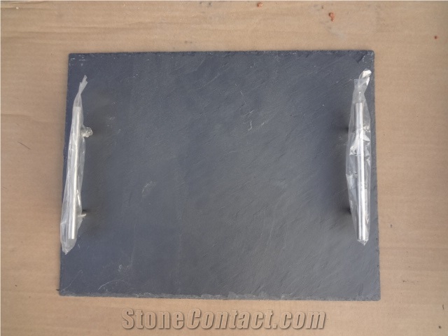 Slate Tray with Stainless Handles, Black Slate Handles