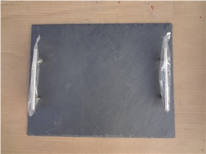 Slate Tray with Stainless Handles, Black Slate Handles