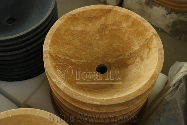 Beige Travetine Honed Travetine Round Bowls & Sinks