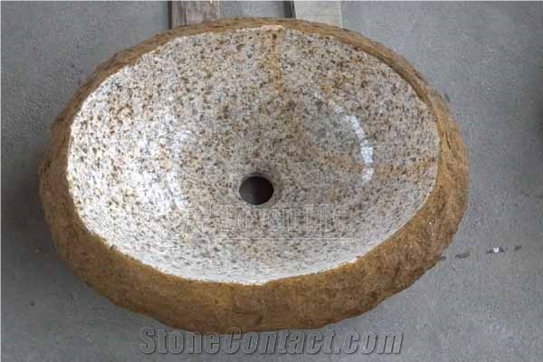China Golden Peach Bathroom Polished Round Sinks & Bowls