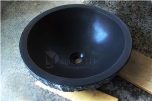 China Pure Black Honed Granite Round Bath Sinks & Bowls