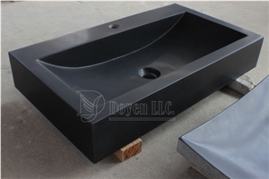 China Pure Black Prefab Bathroom Honed Granite Vanity Top Sinks