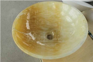 China Resin Yellow Bathroom Polished Onyx Round Sinks & Bowls