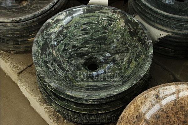 China Seawave Green Bathroom Polished Granite Round Sinks