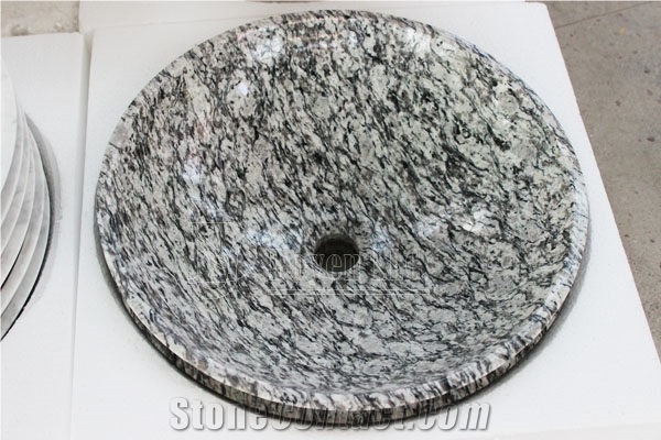 China Seawave White Polished Granite Sinks & Bowls, China Spray White Granite Sinks