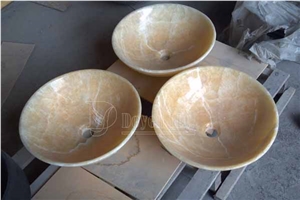China Songxiang Yellow Bathroom Polished Onyx Round Sink