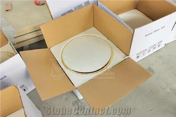 China Songxiang Yellow Bathroom Polished Onyx Round Sink