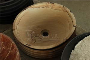 China Yellow Wood-Grain Honed Sandstone Round Sinks
