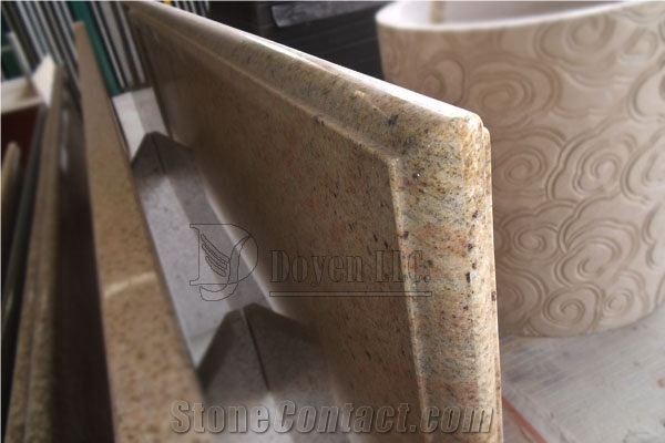 Dopont Edge Kitchen Counter Tops, Double Laminated Edge Yellow Granite Kitchen Countertops