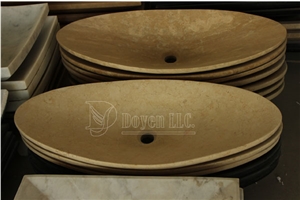 Egypt Cream Custom Bathroom Polished Marble Oval Basin, Beige Marble Vessel Sinks