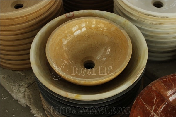 Egypt Cream Prefab Bathroom Honed Round Sinks & Bowls