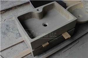 Grey Wood Grain Bathroom Rectangular Basins & Marble Round Sinks
