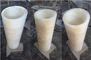 Iran White Jade Bathroom Polished Onyx Pedestal Sinks