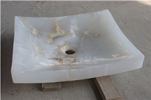 Iran White Jade Bathroom Polished Onyx Pedestal Sinks