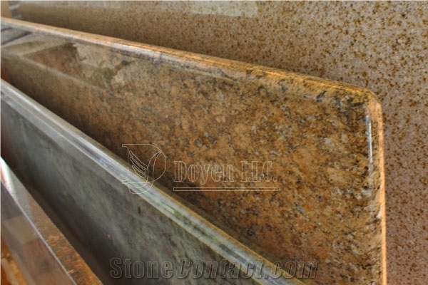 Laminated Full Bullnose Edge Kitchen Granite Countertop, Brazil Yellow Granite Countertops