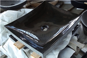 Polished China Black Granite Bathroom Rectangular Vessel Sinks