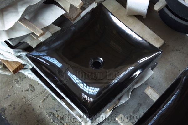 Polished China Black Granite Bathroom Rectangular Vessel Sinks