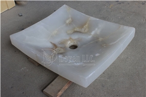 Polished Iran Pure White Onyx Bathroom Rectangular Vessel Sinks