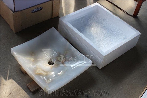 Polished Iran Pure White Onyx Bathroom Rectangular Vessel Sinks