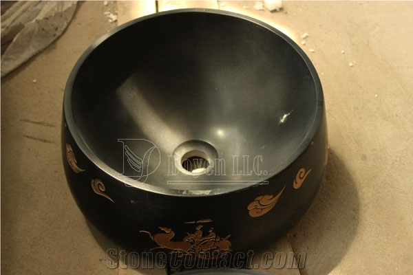 Shanxi Black Honed Granite Cylindrical Vessel Sinks & Bowls
