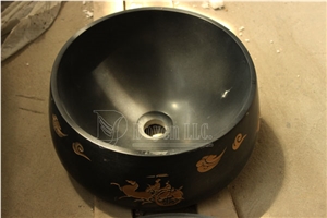 Shanxi Black Honed Granite Cylindrical Vessel Sinks & Bowls