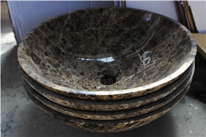 Turkey Dark Emperador Bathroom Polished Marble Round Sinks & Vessel Bowls