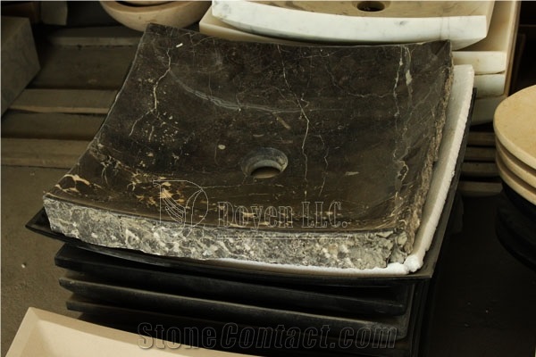 Turkey Dark Emperador Bathroom Polished Marble Round Sinks & Vessel Bowls