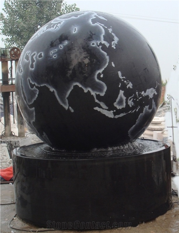 Black Granite Globe Carving Fountain, Shanxi Black