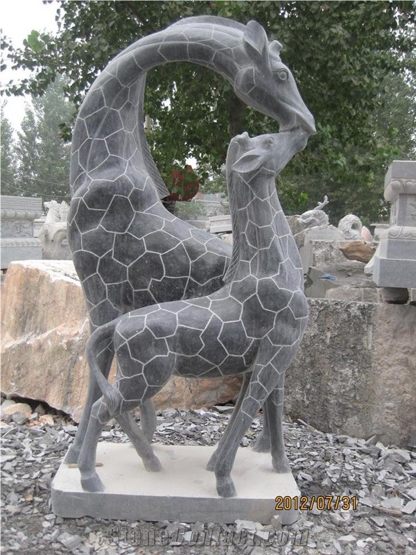 China Blue Limestone Deer , Stag, Giraffe Statue