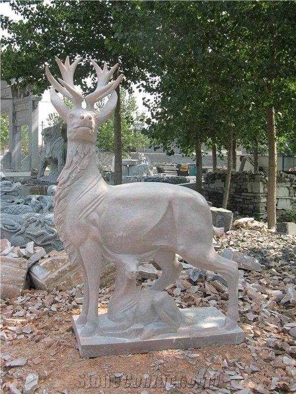 China Blue Limestone Deer , Stag, Giraffe Statue