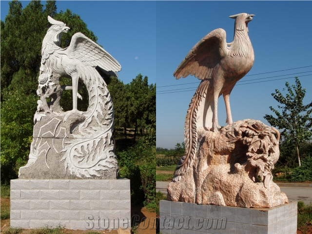 Phoenix Sculpture Statue Blue Limestone Sculptures