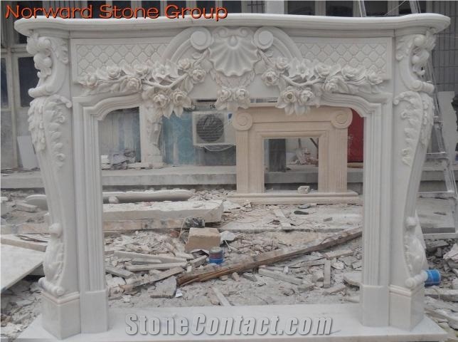 White Carving Marble Fireplace