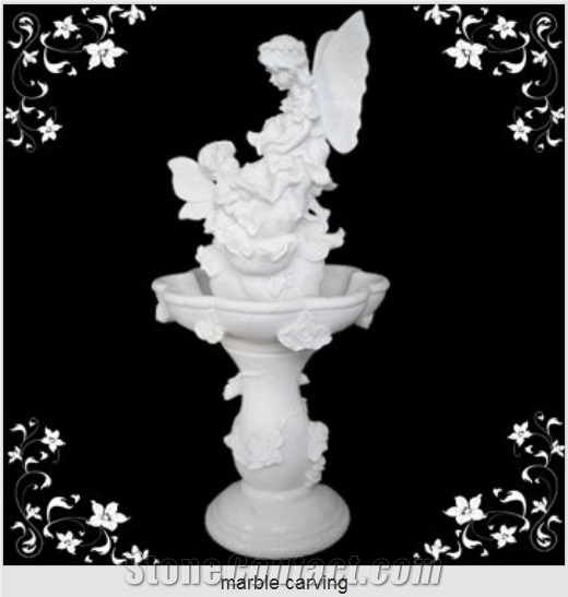 White Marble Carving Stone Angel Fountain