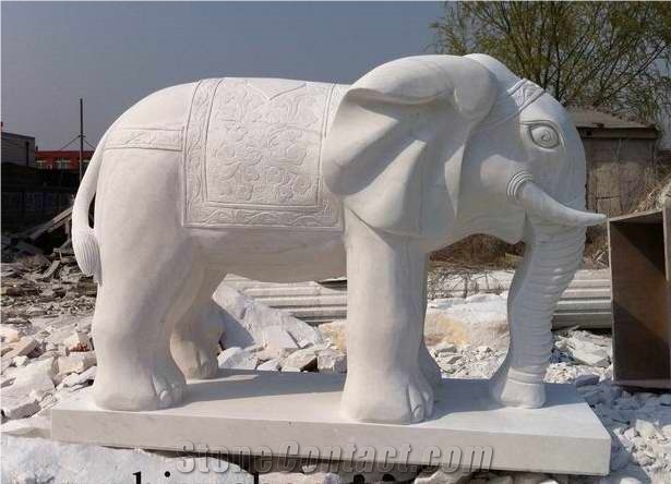 White Marble Elephant Sculpture, Elephant Statue