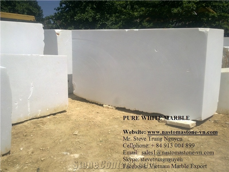 Pure White Marble Blocks from Nastoma Stone Vietnam, Viet Nam White Marble