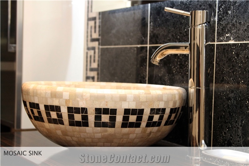 Burdur Beige Marble Mosaic Sinks & Basins