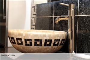 Burdur Beige Marble Mosaic Sinks & Basins