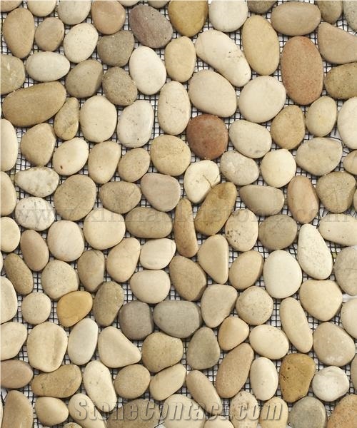 Natural Pebble on Net Mosaic,Mixed Pebble Chipped Mosaic for Flooring