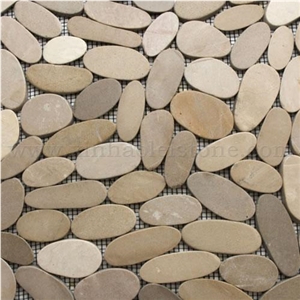 Natural Pebble on Net Mosaic,Mixed Pebble Chipped Mosaic for Flooring
