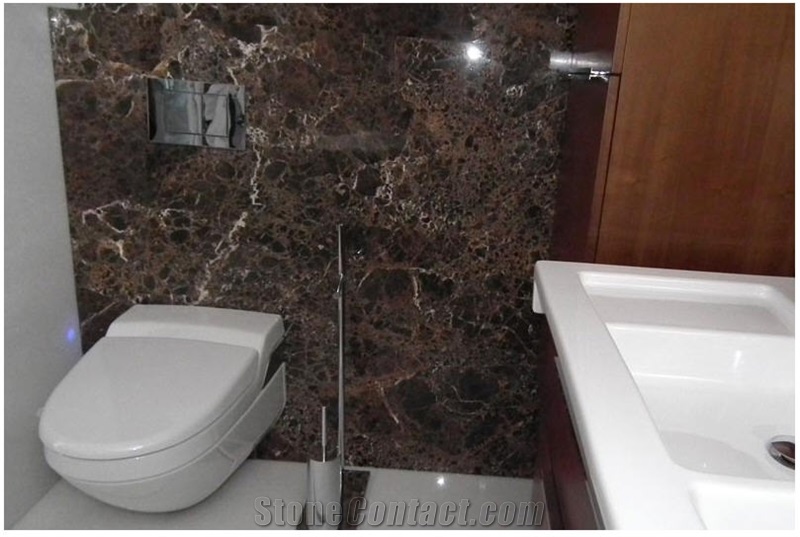 Beige Serpiente Marble Bathroom Design