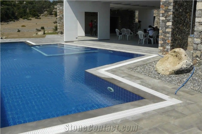 Silky Grey Marble Pool Pavers, Pool Coping Aplication