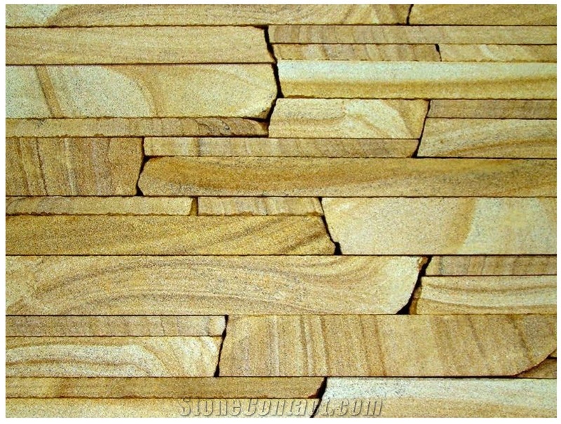 Peacock Sandstone Stacked Wall Stone, Yellow Sandstone Wall Stone