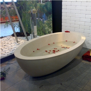 Moleanos Beige Limestone Carved Solid Bath Tub