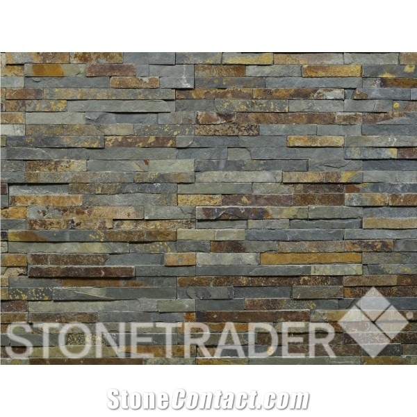 Multi Colour Slate Split Face Mosaic Wall Panel 10x36cm
