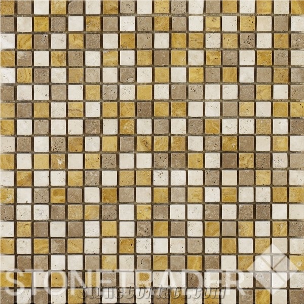 Noce Yellow White Travertine Mosaic 1.5x1.5cm