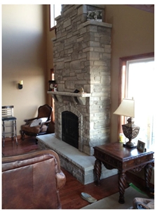 Natural Thin Rock Veneer Fireplace, Beige Sandstone Fireplaces